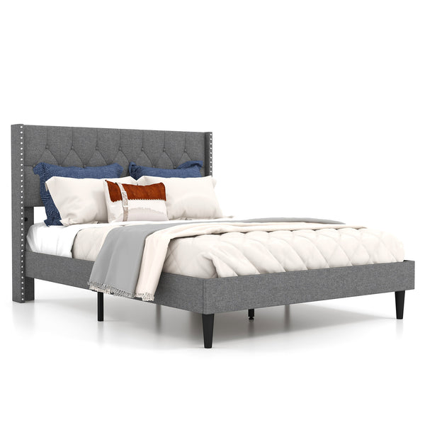 Full/Queen Size Upholstered Platform Bed with Button Tufted Headboard