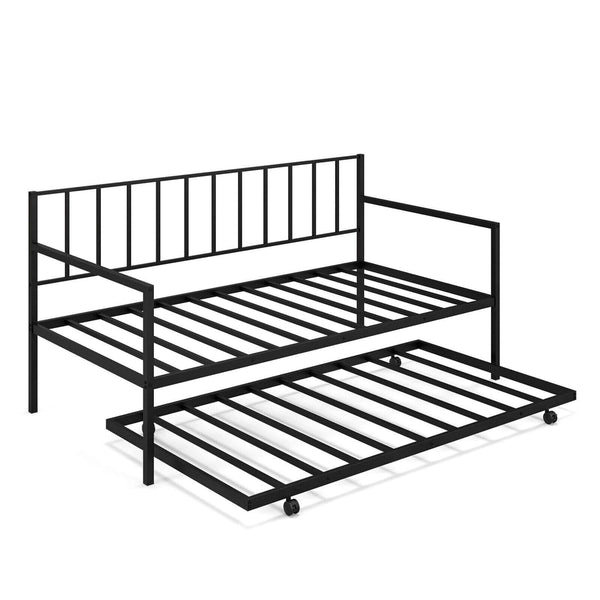 Twin Daybed Set with Metal Slat Support and Roll-Out Trundle