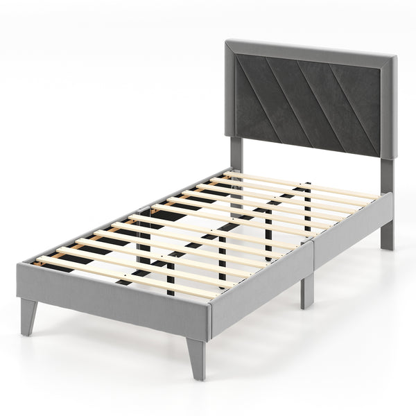 Twin/Full/Queen Platform Bed with High Headboard and Wooden Slats