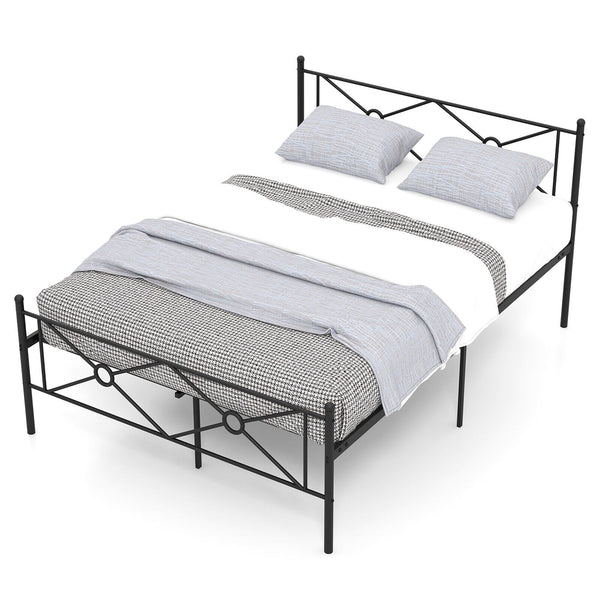 Full/Queen Size Metal Platform Bed Frame with Headboard and Footboard