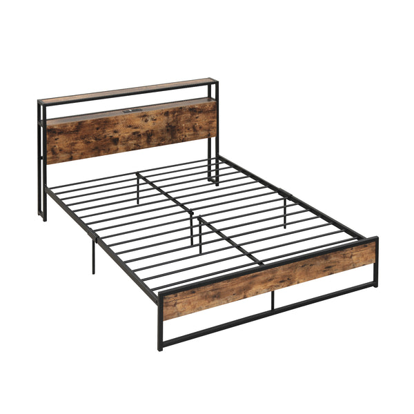 Full/Queen Bed Frame with 2-Tier Storage Headboard and Charging Station