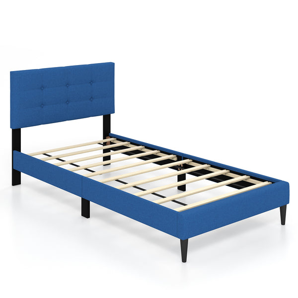 Twin Size Upholstered Platform Bed with Button Tufted Headboard