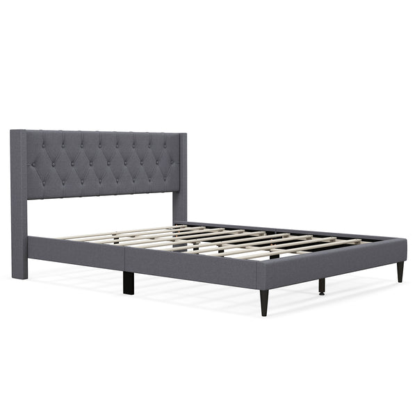 Queen Size Upholstered Platform Bed with Button Tufted Wingback Headboard