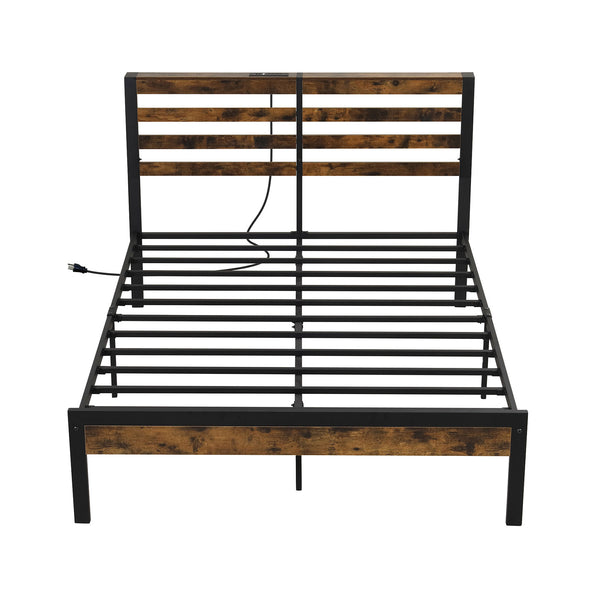 Twin/Full/Queen Size Bed Frame with Charging Station and Storage Headboard