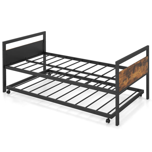 Twin Metal Daybed with Trundle Lockable Wheels