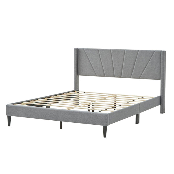 Twin/Queen Bed Frame with Linen Upholstered Wingback Headboard