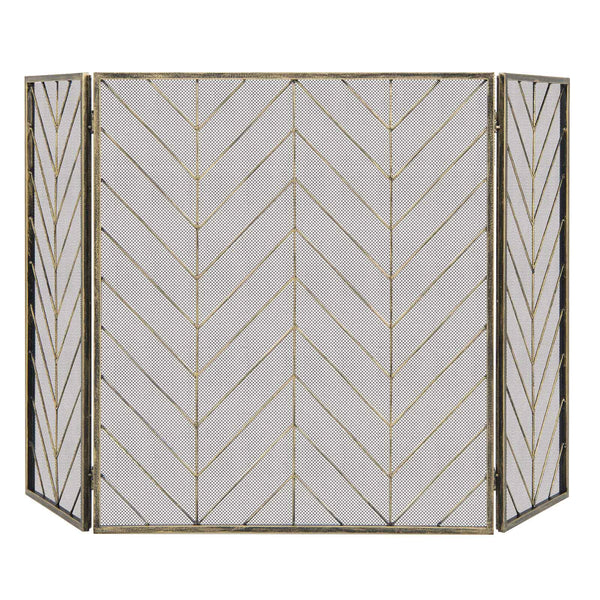 3-Panel Metal Foldable Fireplace Screen with Metal Mesh