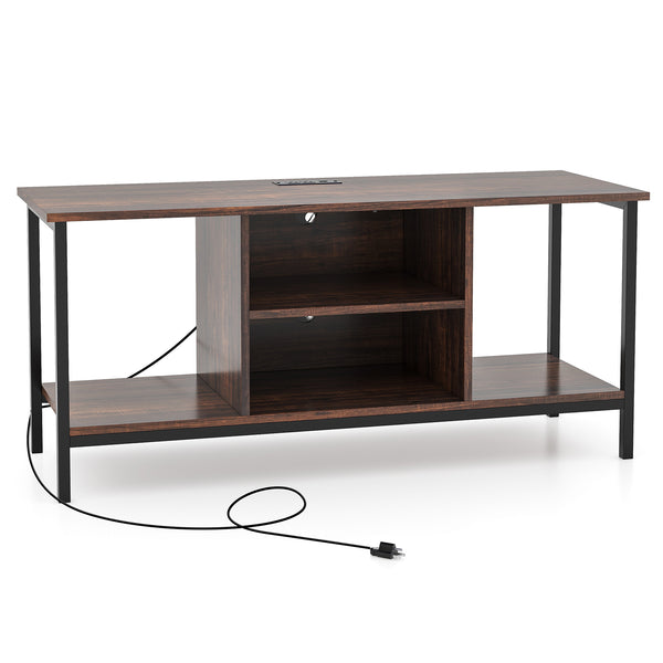 TV Stand Entertainment Center with Open Storage Shelves and Power Outlets to 50 Inches