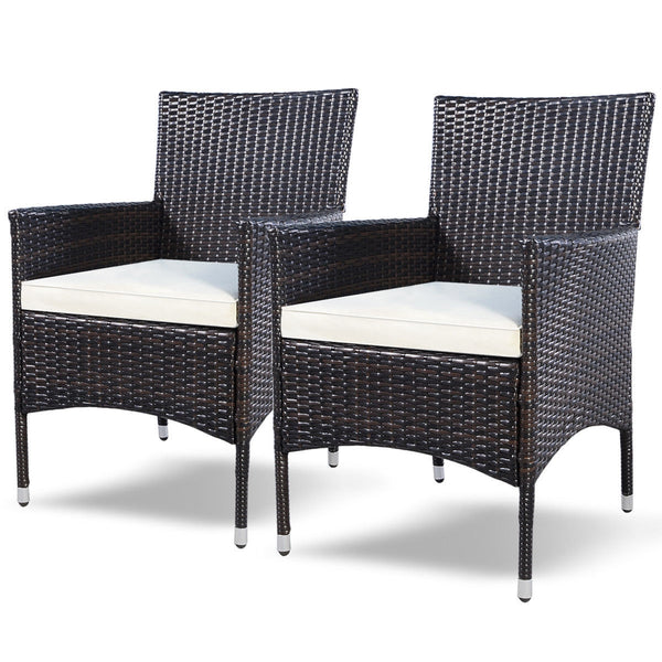 Set of 2 Rattan Patio Cushioned Chairs