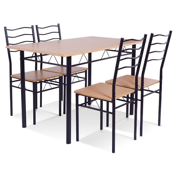 5 Pieces Wood Metal Dining Table Set with 4 Chairs