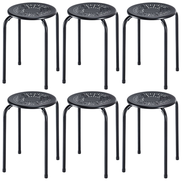 6-Pack Stackable Multifunctional Daisy Design Backless Round Metal Stool Set