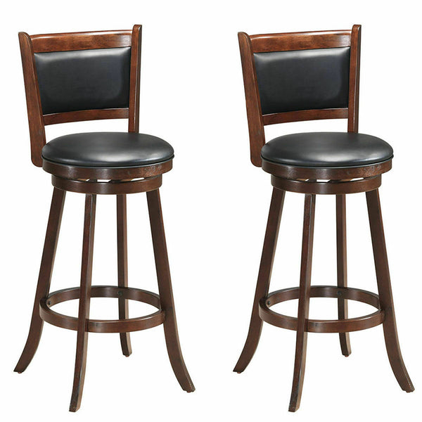 Set of 2 24-Inch/29-Inch Accent Wooden Swivel Bar Stools with High Back and Upholstered Seat