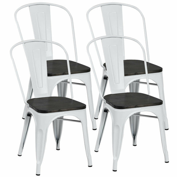 4 Pieces Tolix Style Metal Dining Chairs with Stackable Wood Seat