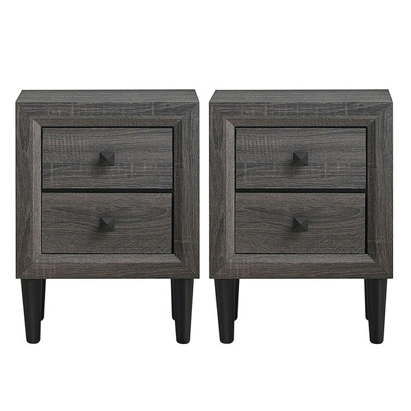 2 Pieces Multipurpose Retro Nightstand Set with 2 Drawers