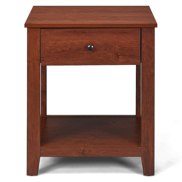 Night Stand End Side Table with Drawer and Storage Shelf