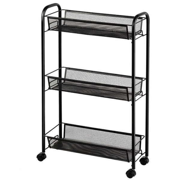 3-Tier Mesh Rolling Cart Mobile Organizer Stand Utility Cart Trolley