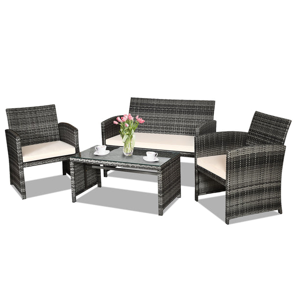 4 Pieces Patio Rattan Furniture Set for Garden Poolside