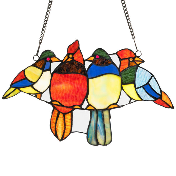 14.5 Inch Tiffany Glass Birds Window Panel Hangings with Chain