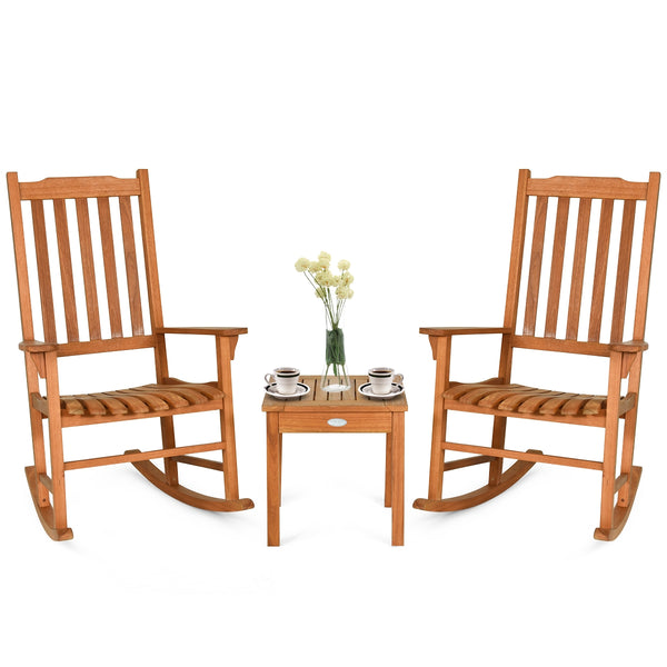 3 pcs Eucalyptus Rocking Chair Set with Coffee Table