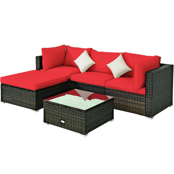 5 Pieces Outdoor Patio Rattan Furniture Set With Cushions