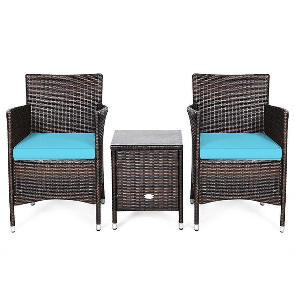 3 Pieces Wicker Rattan Patio Furniture Set Conversation Set with Coffee Table