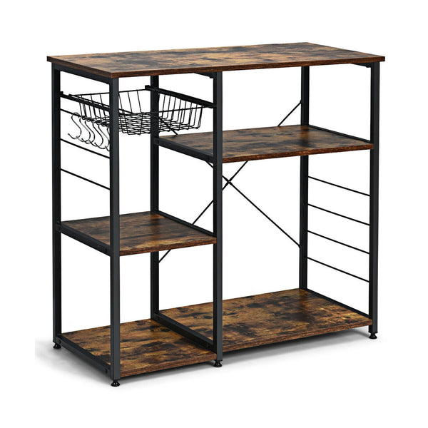 Industrial Kitchen Baker's Rack Microwave Shelf with 6 Hooks