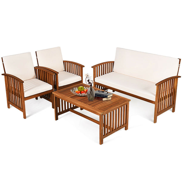 4PCS Patio Solid Wood Furniture Set