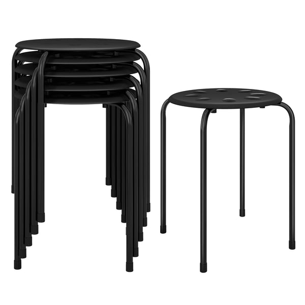 17.5 Inch Set of 6 Portable Plastic Stack Stools with Metal Frame