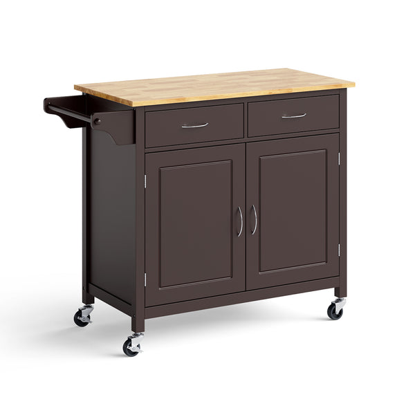 Modern Rolling Kitchen Cart Island with Wood Counter Top