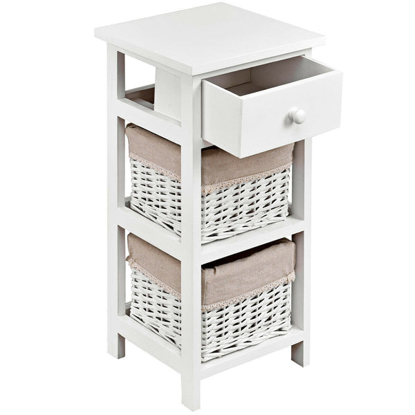 2Pcs Bedroom Bedside End Table with Drawer Baskets