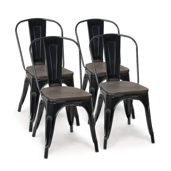 18 Inch Set of 4 Stackable Metal Dining Chair with Wood Seat