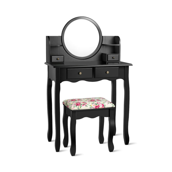 Makeup Vanity Table Set with 360 Degree Pivoted Round Mirror