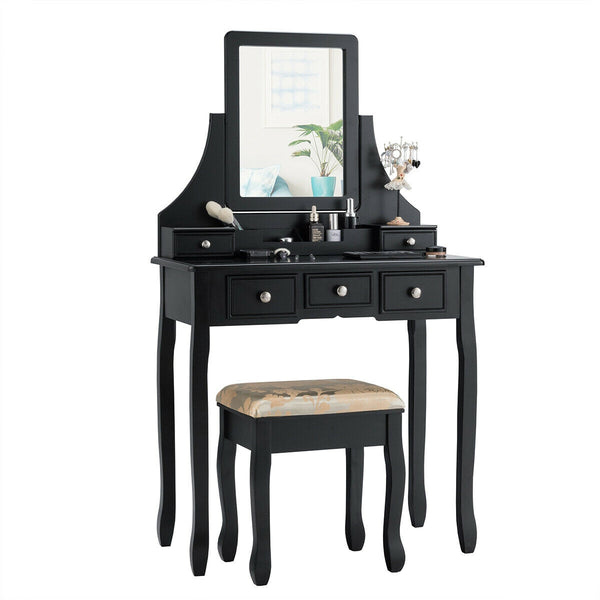 Makeup Vanity Set with Mirror and Cushioned Stool