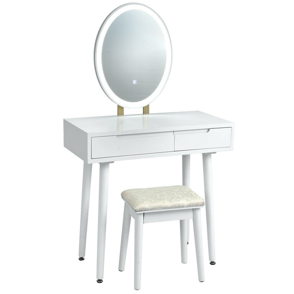 Touch Screen Vanity Makeup Table Stool Set with Lighted Mirror