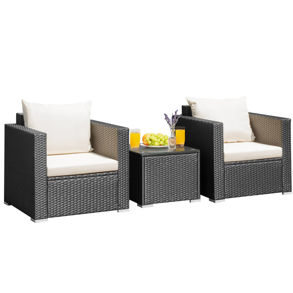 3 Pieces Patio Wicker Conversation Set?with Cushion