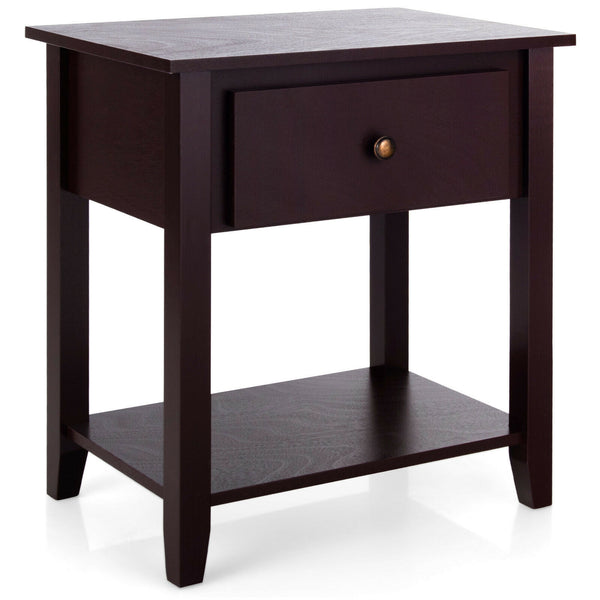 Nightstand with Drawer and Storage Shelf for Bedroom