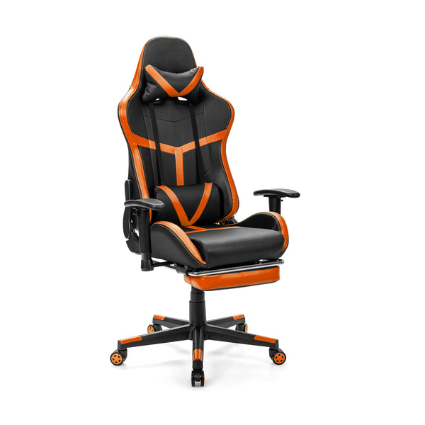 Massage Gaming Chair with Footrest Lumbar Support and Headrest