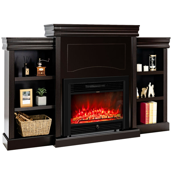 70 Inch Modern Fireplace Media Entertainment Center with Bookcase