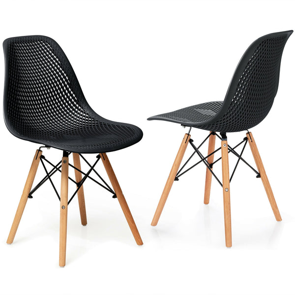 2 Pieces Modern Plastic Hollow Chair Set with Wood Leg