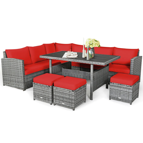 7 Pieces Wicker Outdoor Sectional Sofa Set with Dining Table