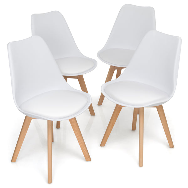 Set of 4 Modern High Backrest Dining Chairs with Wooden Legs