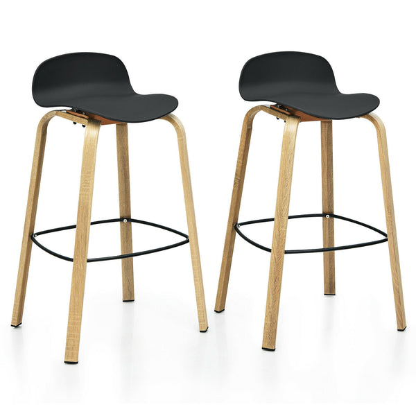 Set of 2 Modern Barstools Pub Chairs with Low Back and Metal Legs