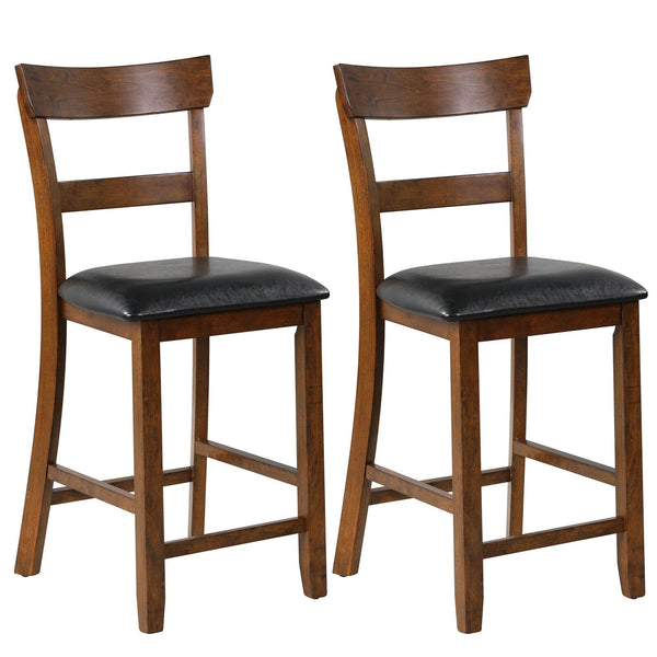 2Pcs Counter Height Chair Set with Leather Seat and Rubber Wood Legs