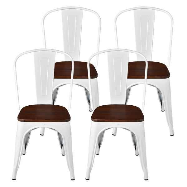 Set of 4 Tolix Style Metal Dining Wood Seat