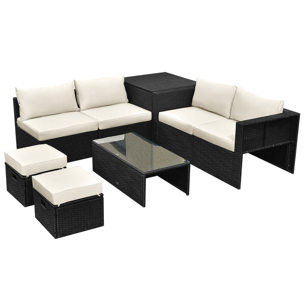 8 Pieces Patio Furniture Set with Storage Box and Waterproof Cover