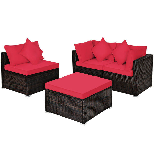4 Pieces Patio Rattan Furniture Set with Removable Cushions and Pillows