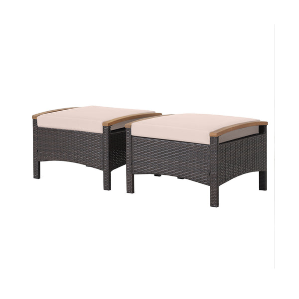 Set of 2 Fade-Resistant Wicker Patio Ottoman