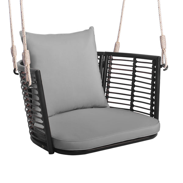 Single Person Hanging Seat with Woven Rattan Backrest for Backyard