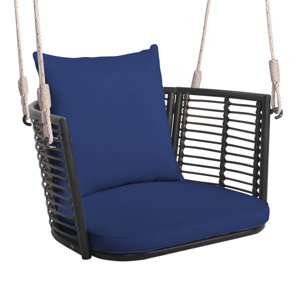 Single Person Hanging Seat with Woven Rattan Backrest for Backyard