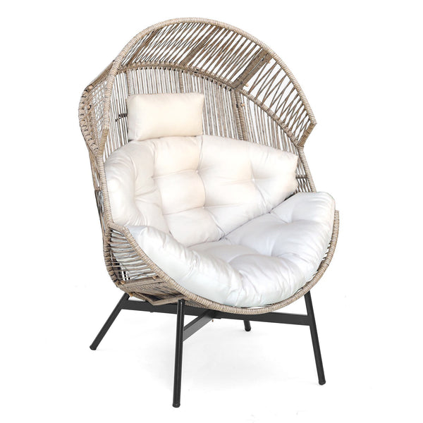 Wicker Oversized Egg Style Chair with Cushions and Headrest